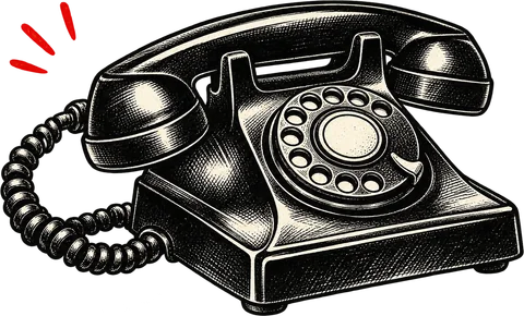 Telefon vintage cu disc, ilustrație în tuș